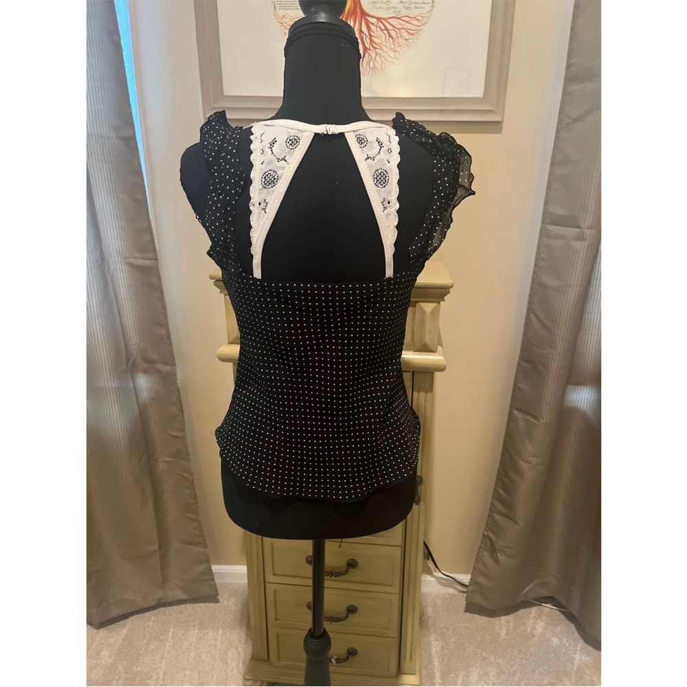 VTG Ralph Lauren Silk Black and White Polka Dot Ruffle Sleeveless Blouse - Picture 7 of 10
